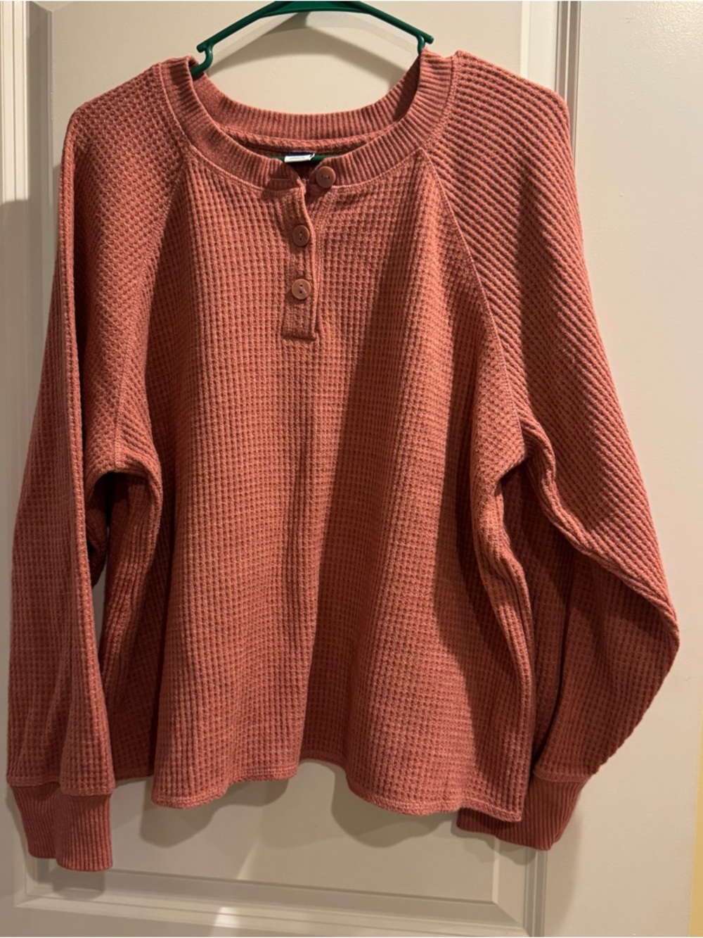 Old Navy Waffle Knit Henley Long Sleeve Top - Rusty Rose